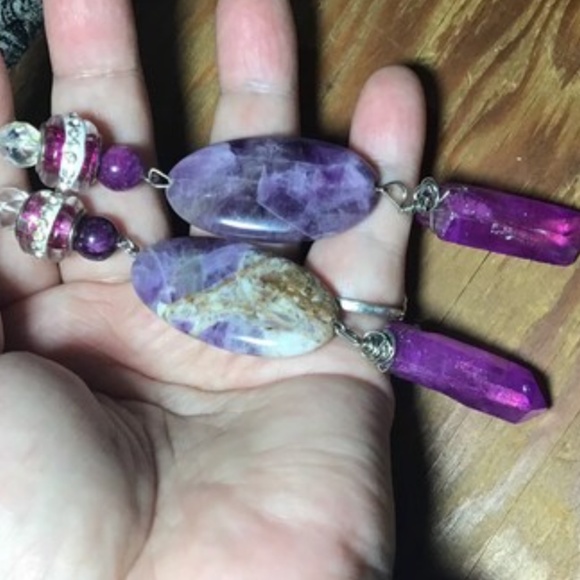 Real amethyst crystal quartz crystal handcrafted earrings, statement earrings - Picture 5 of 8